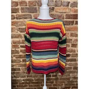 Vintage Chaps Color Block Cotton Crew Neck Cable Knit Sweater Size L Y2K Preppy